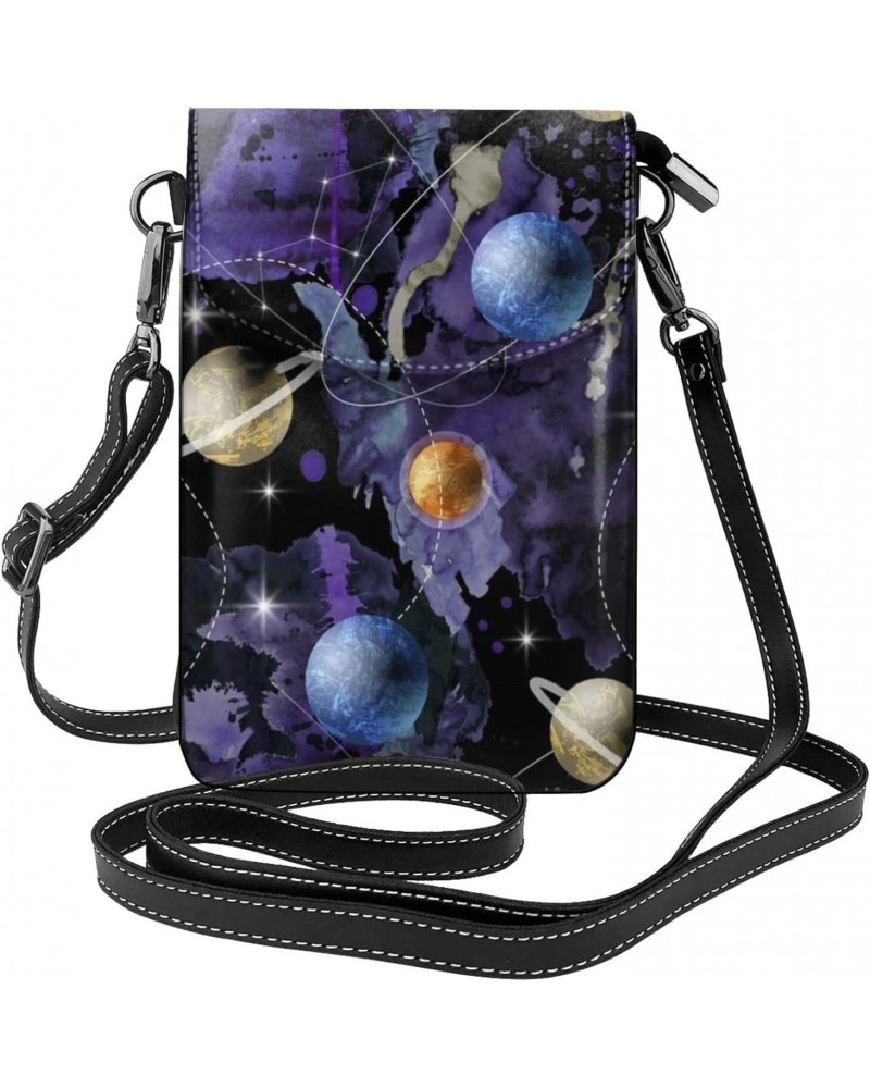 Space And Planets Women Small Crossbody Cell Phone Purse Leather Fashion Shoulder Bag With Shoulder Strap $20.03 Shoulder Bags