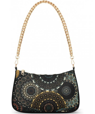 Mandala Shoulder Bag for Women Fabric Crescent Handbag with Zipper Chain Clutch Purses for Travel Party Concert Teen Girls $1...