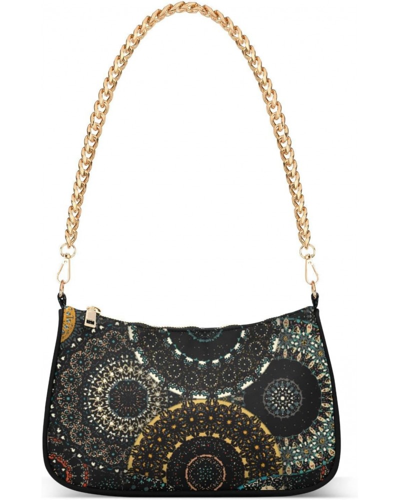 Mandala Shoulder Bag for Women Fabric Crescent Handbag with Zipper Chain Clutch Purses for Travel Party Concert Teen Girls $1...