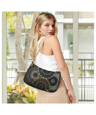 Mandala Shoulder Bag for Women Fabric Crescent Handbag with Zipper Chain Clutch Purses for Travel Party Concert Teen Girls $1...