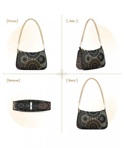 Mandala Shoulder Bag for Women Fabric Crescent Handbag with Zipper Chain Clutch Purses for Travel Party Concert Teen Girls $1...