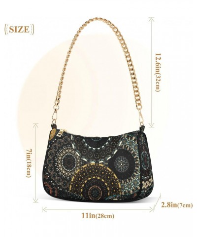 Mandala Shoulder Bag for Women Fabric Crescent Handbag with Zipper Chain Clutch Purses for Travel Party Concert Teen Girls $1...