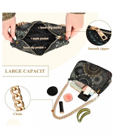 Mandala Shoulder Bag for Women Fabric Crescent Handbag with Zipper Chain Clutch Purses for Travel Party Concert Teen Girls $1...