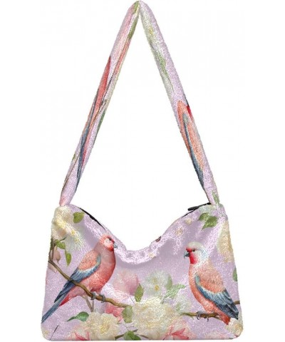 Cactus Plush Shoulder Bag, Plush under Arm Bag, Autumn Handbags Colorful Birds With Flowers-2 $14.24 Shoulder Bags