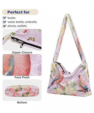 Cactus Plush Shoulder Bag, Plush under Arm Bag, Autumn Handbags Colorful Birds With Flowers-2 $14.24 Shoulder Bags