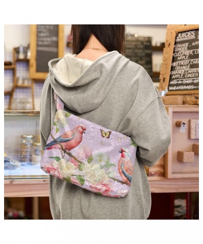 Cactus Plush Shoulder Bag, Plush under Arm Bag, Autumn Handbags Colorful Birds With Flowers-2 $14.24 Shoulder Bags