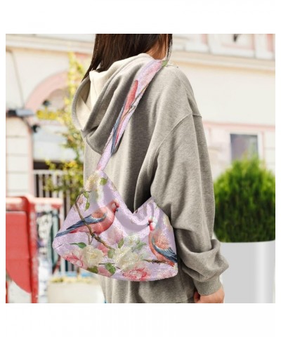 Cactus Plush Shoulder Bag, Plush under Arm Bag, Autumn Handbags Colorful Birds With Flowers-2 $14.24 Shoulder Bags