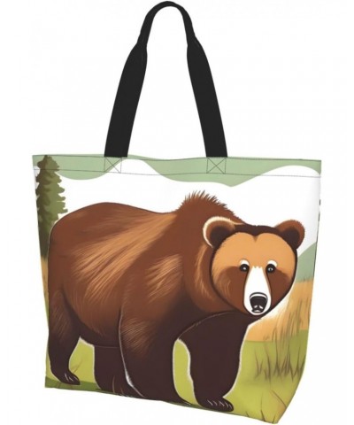 Brown Bear Walking Women'S Shoulder Shopping Bag, Suitable For Daily Travel Shopping, Handbag Items Storage $16.00 Shoulder Bags