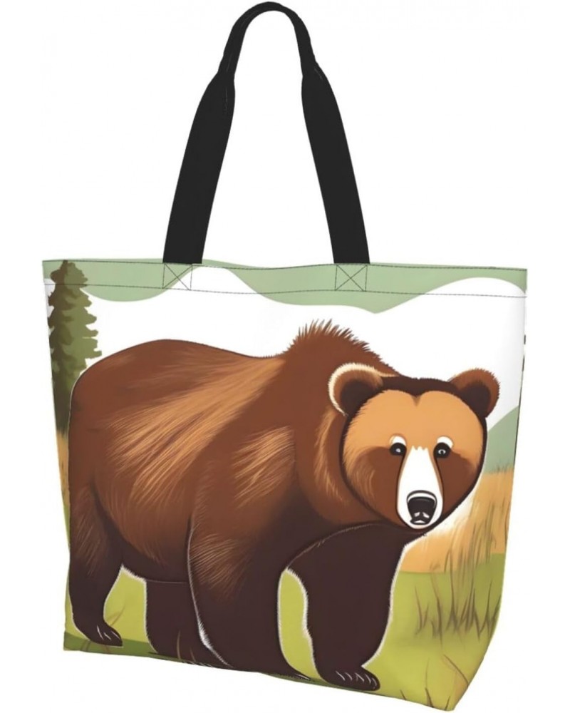 Brown Bear Walking Women'S Shoulder Shopping Bag, Suitable For Daily Travel Shopping, Handbag Items Storage $16.00 Shoulder Bags