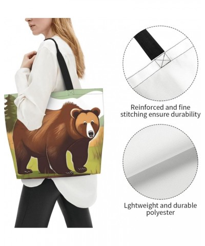 Brown Bear Walking Women'S Shoulder Shopping Bag, Suitable For Daily Travel Shopping, Handbag Items Storage $16.00 Shoulder Bags