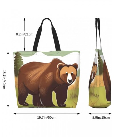 Brown Bear Walking Women'S Shoulder Shopping Bag, Suitable For Daily Travel Shopping, Handbag Items Storage $16.00 Shoulder Bags