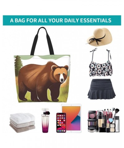 Brown Bear Walking Women'S Shoulder Shopping Bag, Suitable For Daily Travel Shopping, Handbag Items Storage $16.00 Shoulder Bags