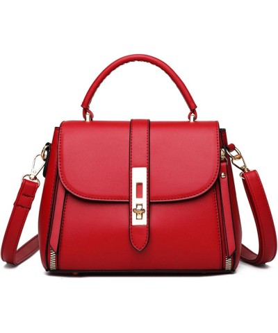 Retro Fashion Soft Leather Shoulder Bag, Fashion Textured Wallet, Top Handle Satchel, Detachable Shoulder Strap Red $18.50 Totes