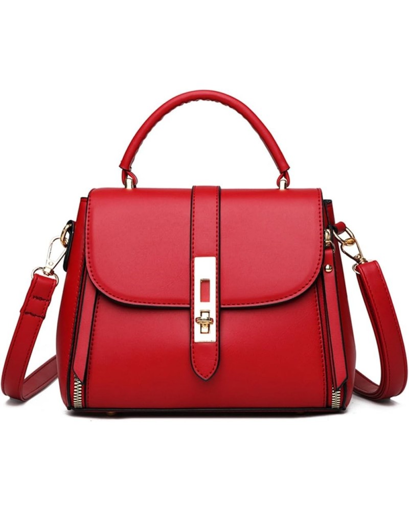 Retro Fashion Soft Leather Shoulder Bag, Fashion Textured Wallet, Top Handle Satchel, Detachable Shoulder Strap Red $18.50 Totes