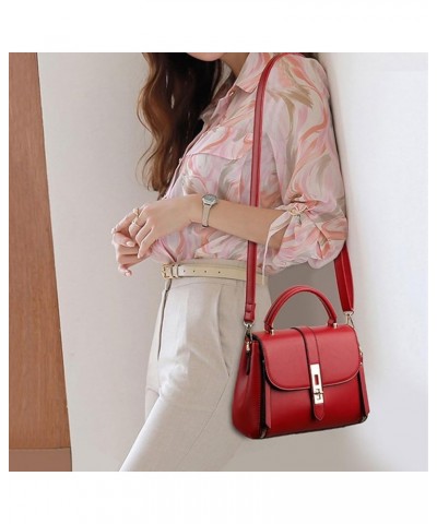 Retro Fashion Soft Leather Shoulder Bag, Fashion Textured Wallet, Top Handle Satchel, Detachable Shoulder Strap Red $18.50 Totes