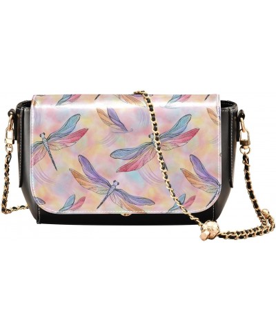 Chain Bag Colored Dragonflies and Butterflies Small Crossbody Bag PU Leather Shoulder Bag $19.60 Shoulder Bags