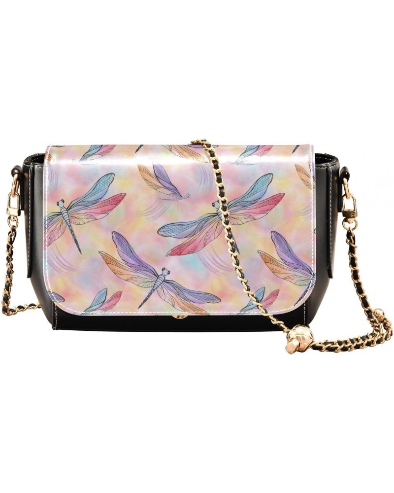 Chain Bag Colored Dragonflies and Butterflies Small Crossbody Bag PU Leather Shoulder Bag $19.60 Shoulder Bags