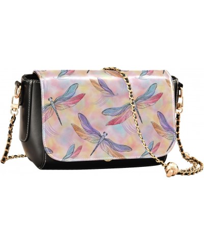 Chain Bag Colored Dragonflies and Butterflies Small Crossbody Bag PU Leather Shoulder Bag $19.60 Shoulder Bags