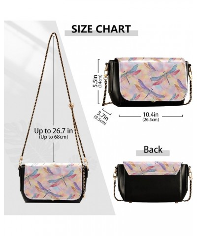 Chain Bag Colored Dragonflies and Butterflies Small Crossbody Bag PU Leather Shoulder Bag $19.60 Shoulder Bags