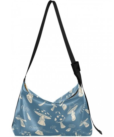 Blue Mushrooms Large Shoulder Bag, Hobo Bags for Women Men Soft PU Leather Crossbody Purse,FT1O733 $12.50 Crossbody Bags