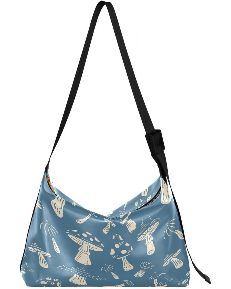 Blue Mushrooms Large Shoulder Bag, Hobo Bags for Women Men Soft PU Leather Crossbody Purse,FT1O733 $12.50 Crossbody Bags