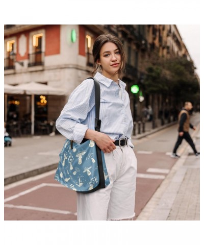 Blue Mushrooms Large Shoulder Bag, Hobo Bags for Women Men Soft PU Leather Crossbody Purse,FT1O733 $12.50 Crossbody Bags