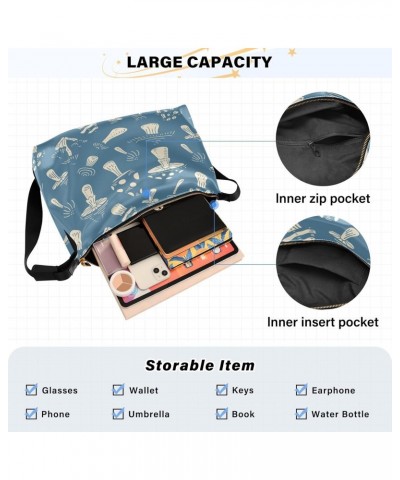 Blue Mushrooms Large Shoulder Bag, Hobo Bags for Women Men Soft PU Leather Crossbody Purse,FT1O733 $12.50 Crossbody Bags