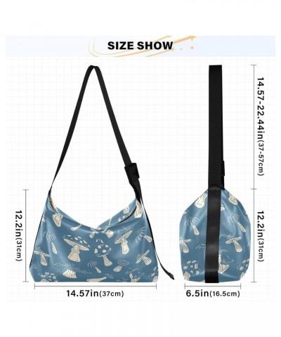 Blue Mushrooms Large Shoulder Bag, Hobo Bags for Women Men Soft PU Leather Crossbody Purse,FT1O733 $12.50 Crossbody Bags