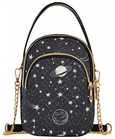 Night Sky Doodle Space Constellations Stars Black Small Handbags Quilted Crossbody Bags for Women Chain Crossbody $15.33 Cros...