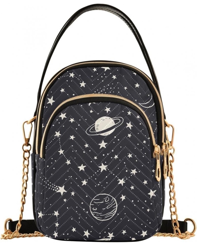 Night Sky Doodle Space Constellations Stars Black Small Handbags Quilted Crossbody Bags for Women Chain Crossbody $15.33 Cros...