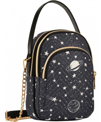 Night Sky Doodle Space Constellations Stars Black Small Handbags Quilted Crossbody Bags for Women Chain Crossbody $15.33 Cros...