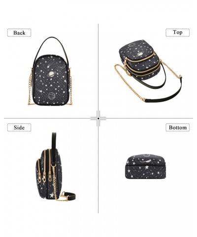 Night Sky Doodle Space Constellations Stars Black Small Handbags Quilted Crossbody Bags for Women Chain Crossbody $15.33 Cros...