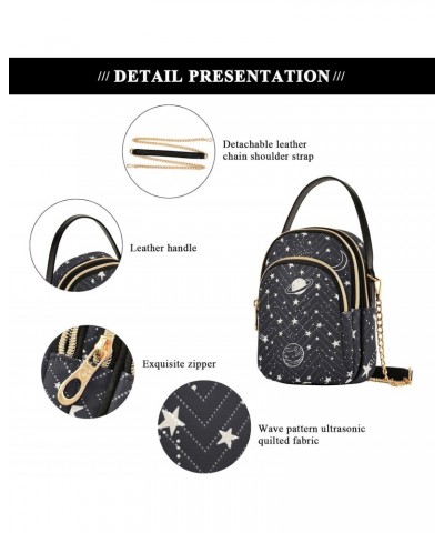 Night Sky Doodle Space Constellations Stars Black Small Handbags Quilted Crossbody Bags for Women Chain Crossbody $15.33 Cros...