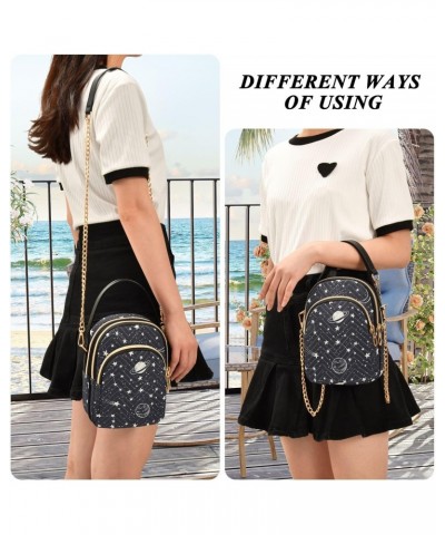 Night Sky Doodle Space Constellations Stars Black Small Handbags Quilted Crossbody Bags for Women Chain Crossbody $15.33 Cros...