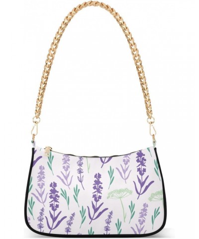 Hand Draw Lavender Flower Shoulder Bags for Women Small Handbags Mini Clutch Purse $17.99 Shoulder Bags