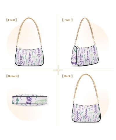 Hand Draw Lavender Flower Shoulder Bags for Women Small Handbags Mini Clutch Purse $17.99 Shoulder Bags