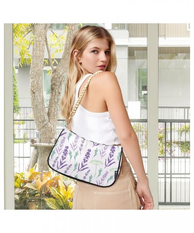 Hand Draw Lavender Flower Shoulder Bags for Women Small Handbags Mini Clutch Purse $17.99 Shoulder Bags