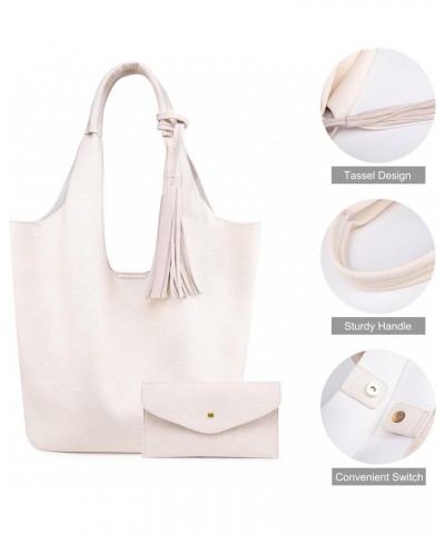 Slouchy Hobo Bags for Women Soft Designer Shoulder Purses Ladies Top Handle Handbag Tassel Cream Beige $17.91 Totes