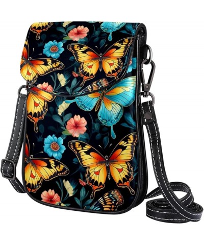 Classic PU Leather Phone Bag - Durable Cell Phone Wallet, Convenient Crossbody Purse Colorful Butterfly Blue Floral Multicolo...