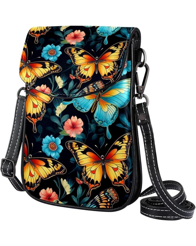 Classic PU Leather Phone Bag - Durable Cell Phone Wallet, Convenient Crossbody Purse Colorful Butterfly Blue Floral Multicolo...