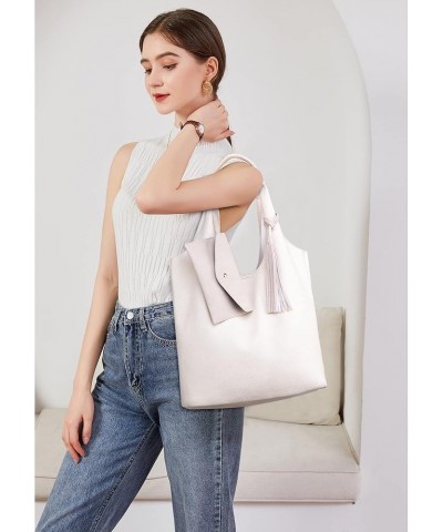 Slouchy Hobo Bags for Women Soft Designer Shoulder Purses Ladies Top Handle Handbag Tassel Cream Beige $17.91 Totes