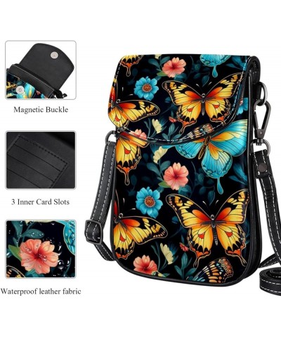 Classic PU Leather Phone Bag - Durable Cell Phone Wallet, Convenient Crossbody Purse Colorful Butterfly Blue Floral Multicolo...