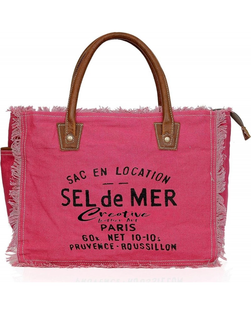 CLA Bags Sel De Mer Upcycled Canvas Hand Bag Upcycled Canvas & Cowhide Tote Bag, Upcycled Canvas & Cowhide Leather Bag Pink $...