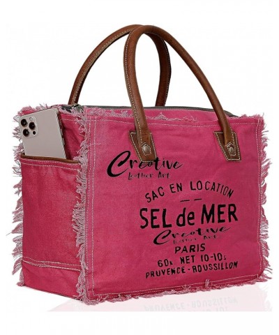 CLA Bags Sel De Mer Upcycled Canvas Hand Bag Upcycled Canvas & Cowhide Tote Bag, Upcycled Canvas & Cowhide Leather Bag Pink $...