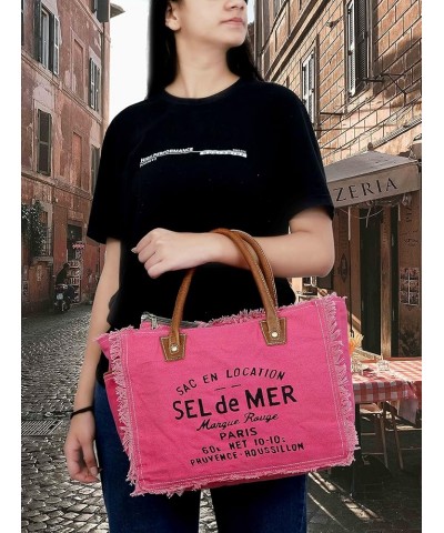 CLA Bags Sel De Mer Upcycled Canvas Hand Bag Upcycled Canvas & Cowhide Tote Bag, Upcycled Canvas & Cowhide Leather Bag Pink $...