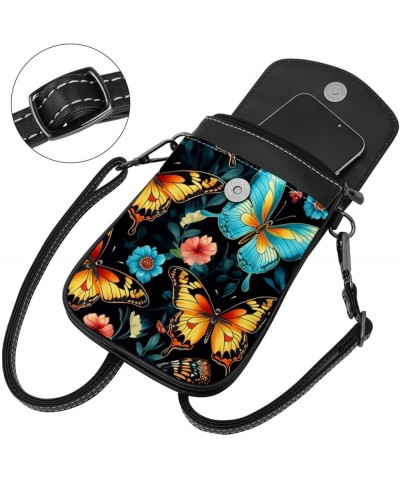 Classic PU Leather Phone Bag - Durable Cell Phone Wallet, Convenient Crossbody Purse Colorful Butterfly Blue Floral Multicolo...