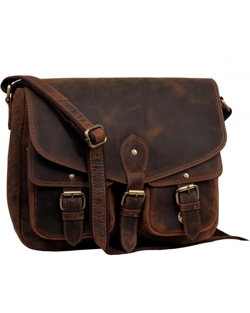 Women Vintage Style Genuine Leather Cross Body Shoulder Bag Ladies Satchel Saddle Bag Boho Purse Buffalo Brown $25.30 Totes