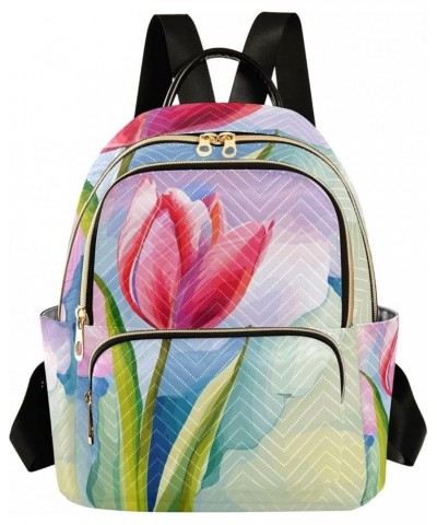 Small Backpack for Women Travel Bag Abstract Pink Tulip Flower Daypack Purse Fashion Shoulder Bag Rucksack Small B1001 $15.07...