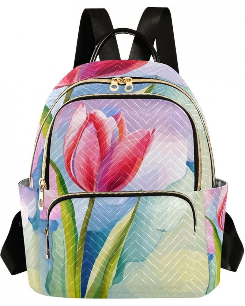 Small Backpack for Women Travel Bag Abstract Pink Tulip Flower Daypack Purse Fashion Shoulder Bag Rucksack Small B1001 $15.07...