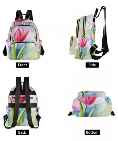 Small Backpack for Women Travel Bag Abstract Pink Tulip Flower Daypack Purse Fashion Shoulder Bag Rucksack Small B1001 $15.07...